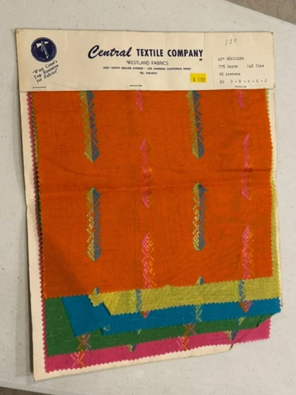 Vintage Central Textile Company Westland Fabrics 